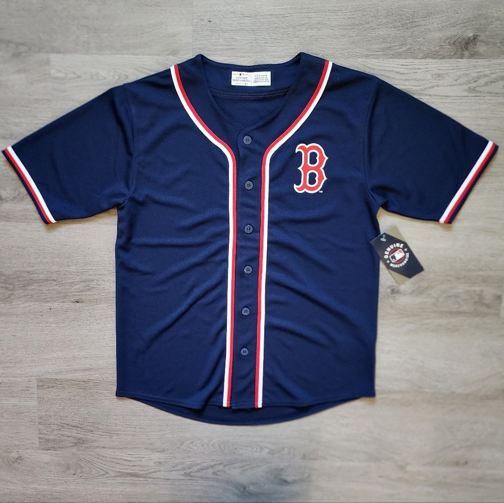 NWT MLB Boy's Boston Red Sox Short Sleeve Button Down Baseball Jersey Large L